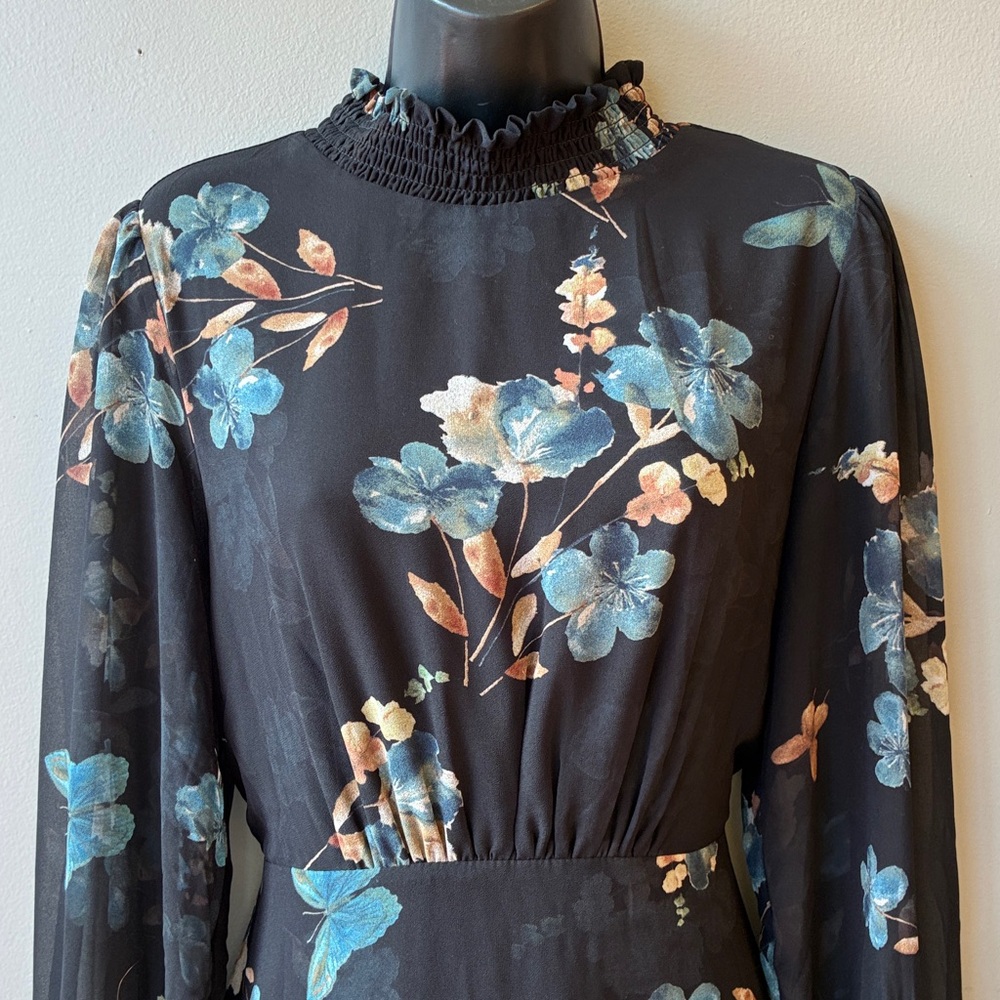 Baltic Born Luciana Black Floral Long Sleeve Dress, Large - Picture 4 of 10